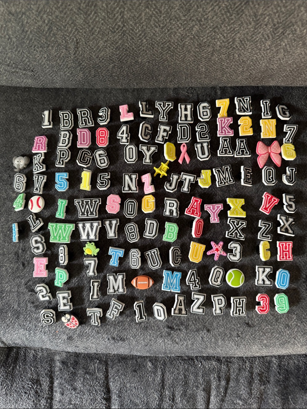 Kids Black Alphabet & Number Shoe Charms - Assorted Colored Letters